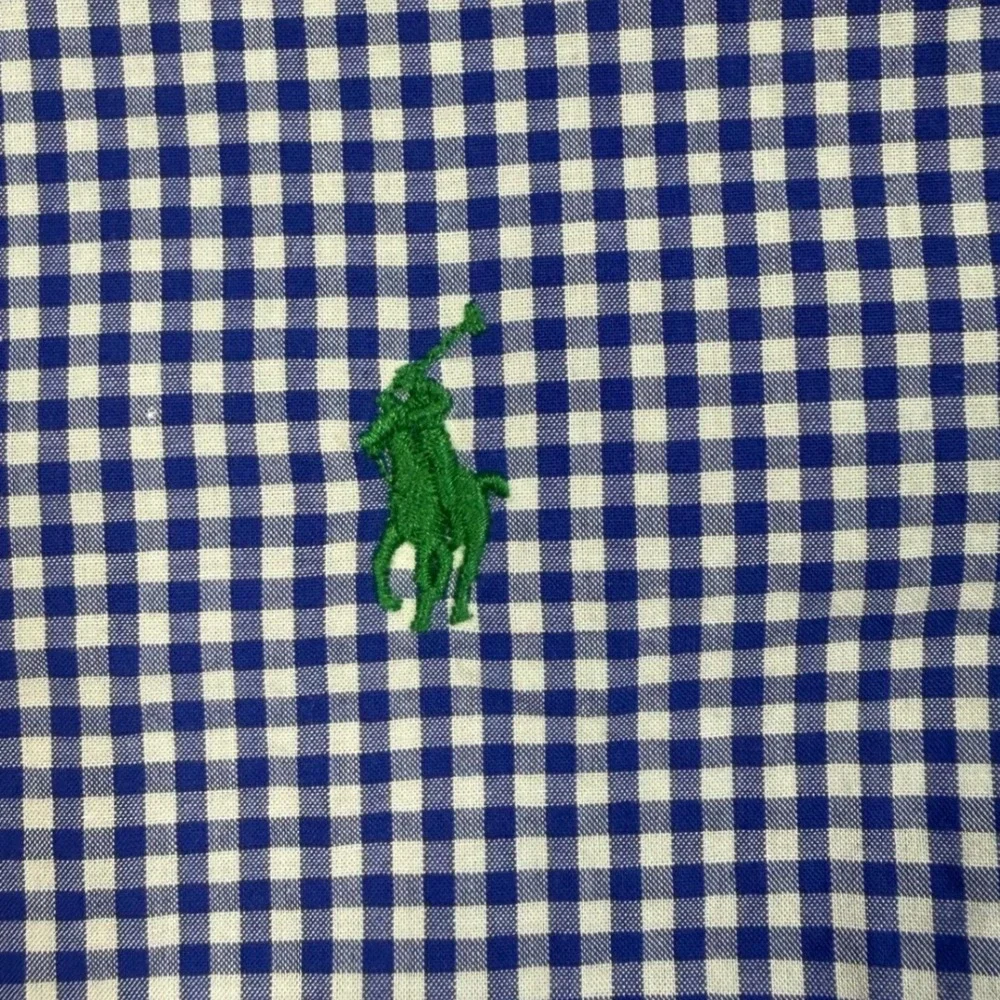 Ralph Lauren Button Down Shirt Kids Boys L 14-16 Blue Gingham Long Sleeve Cotton